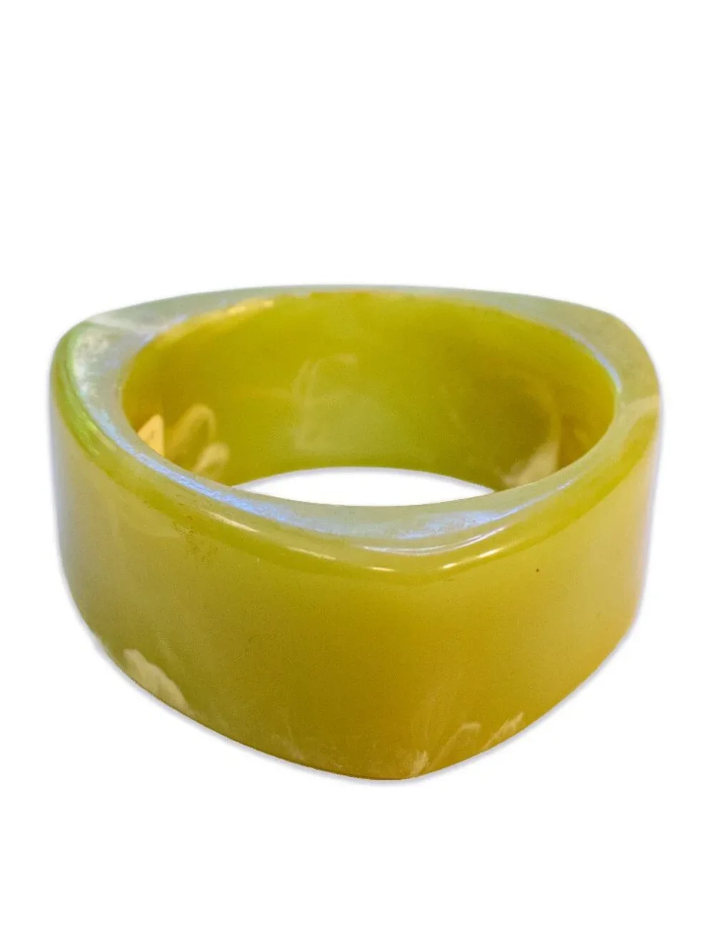 Triangular Green Jade Bangle Light Green with White Marbling